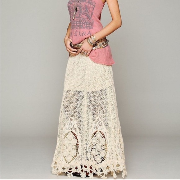 Rare Free People Mi Amore Crochet Maxi Skirt 0 - Picture 3 of 8